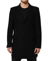 Dolce & Gabbana Black Wool Buttoned Men Trench Coat Jacket